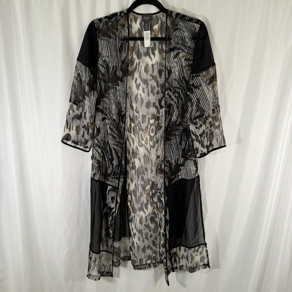 Chico's Travelers COllection Cardigan Women's Small Black Brown Sheer Open Fr